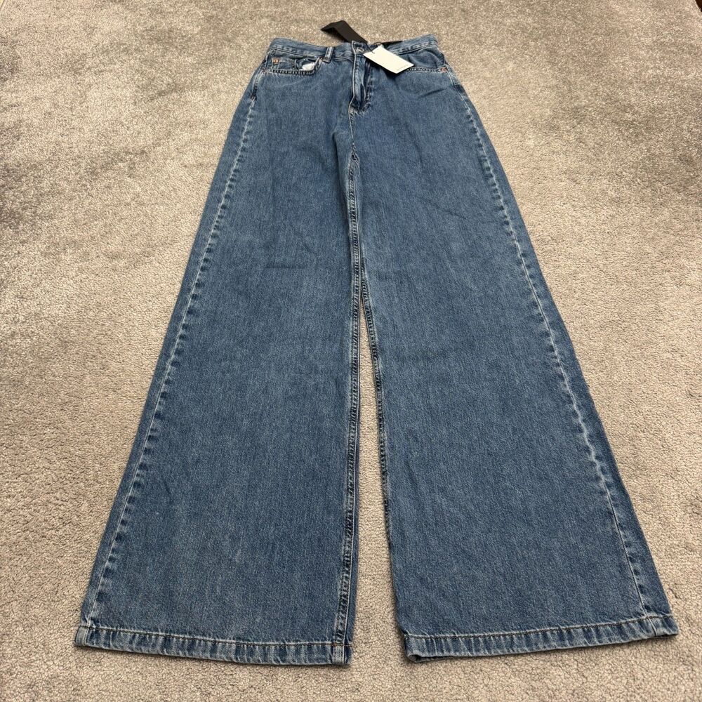 Stradivarius Super Wide Leg Jeans Women 6 High Rise Rigid Denim Medium Wash NWT